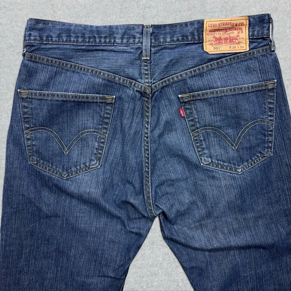Y2K Levi's 501 Jeans Mens 36x34 Blue Denim Fade Straight Leg Button Fly WPL 423